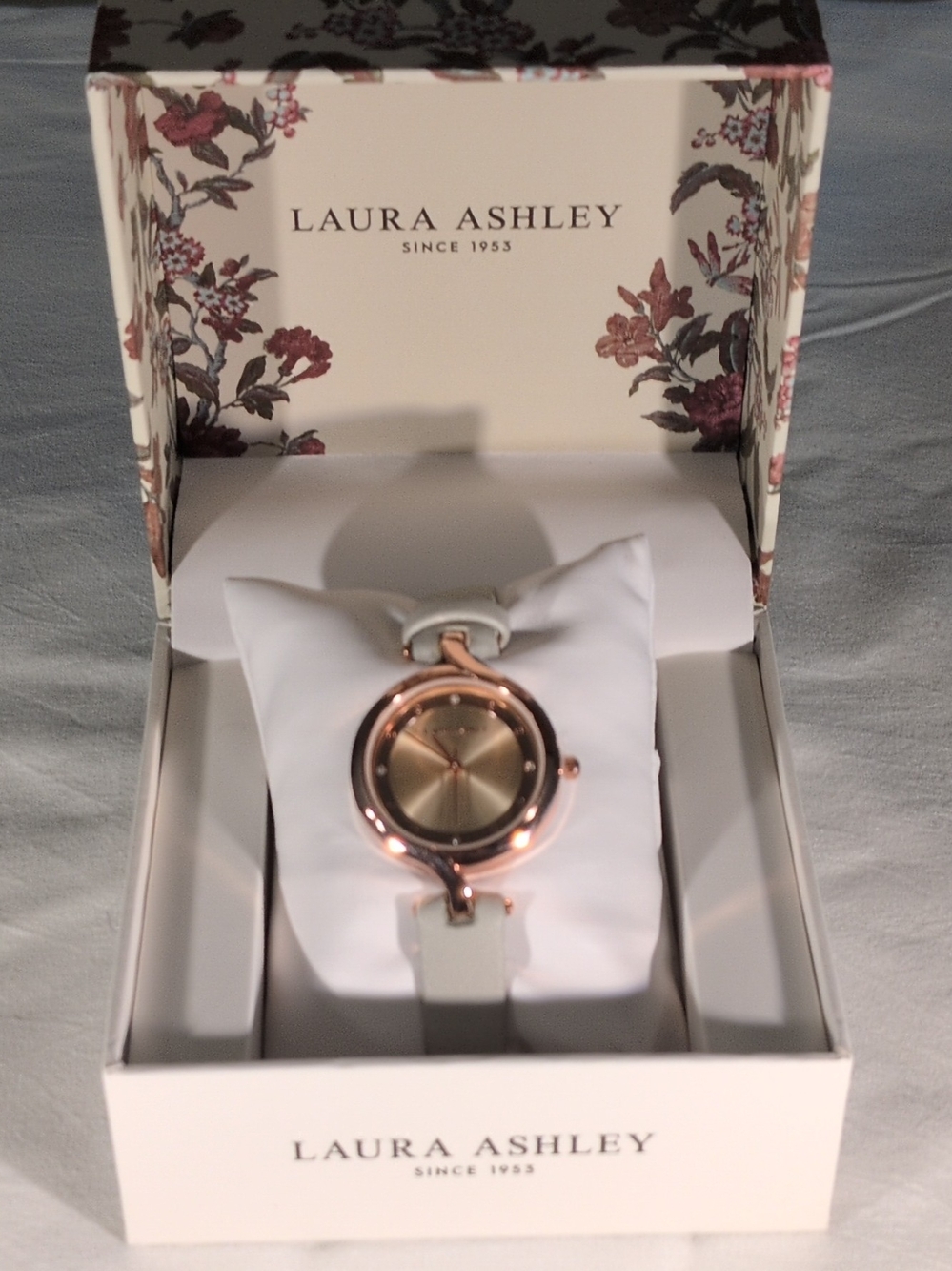 Laura Ashley Rose Gold Dial White Leather Women's Watch